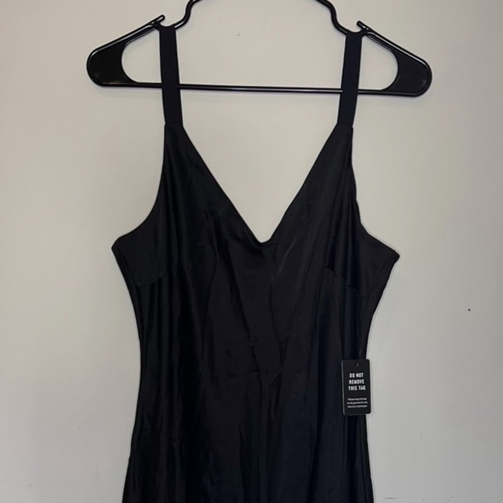 Express Satin Dress Black Assymetrical Flounce Hem Size L NWT